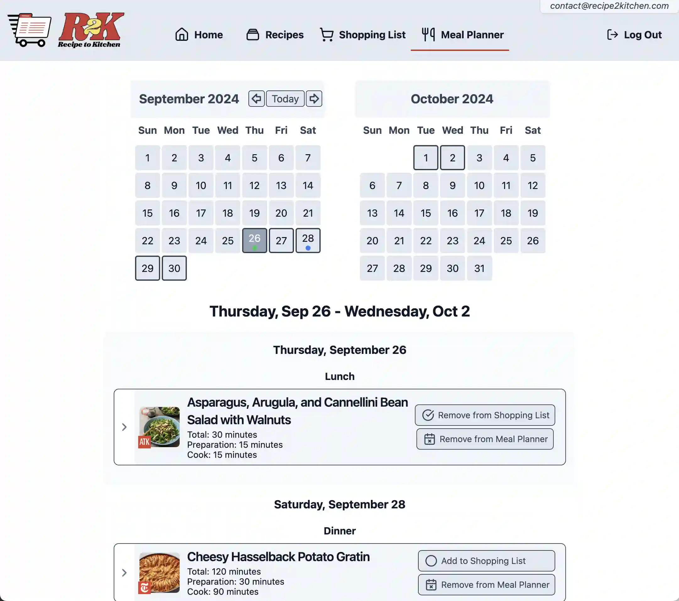 Meal Planner main view