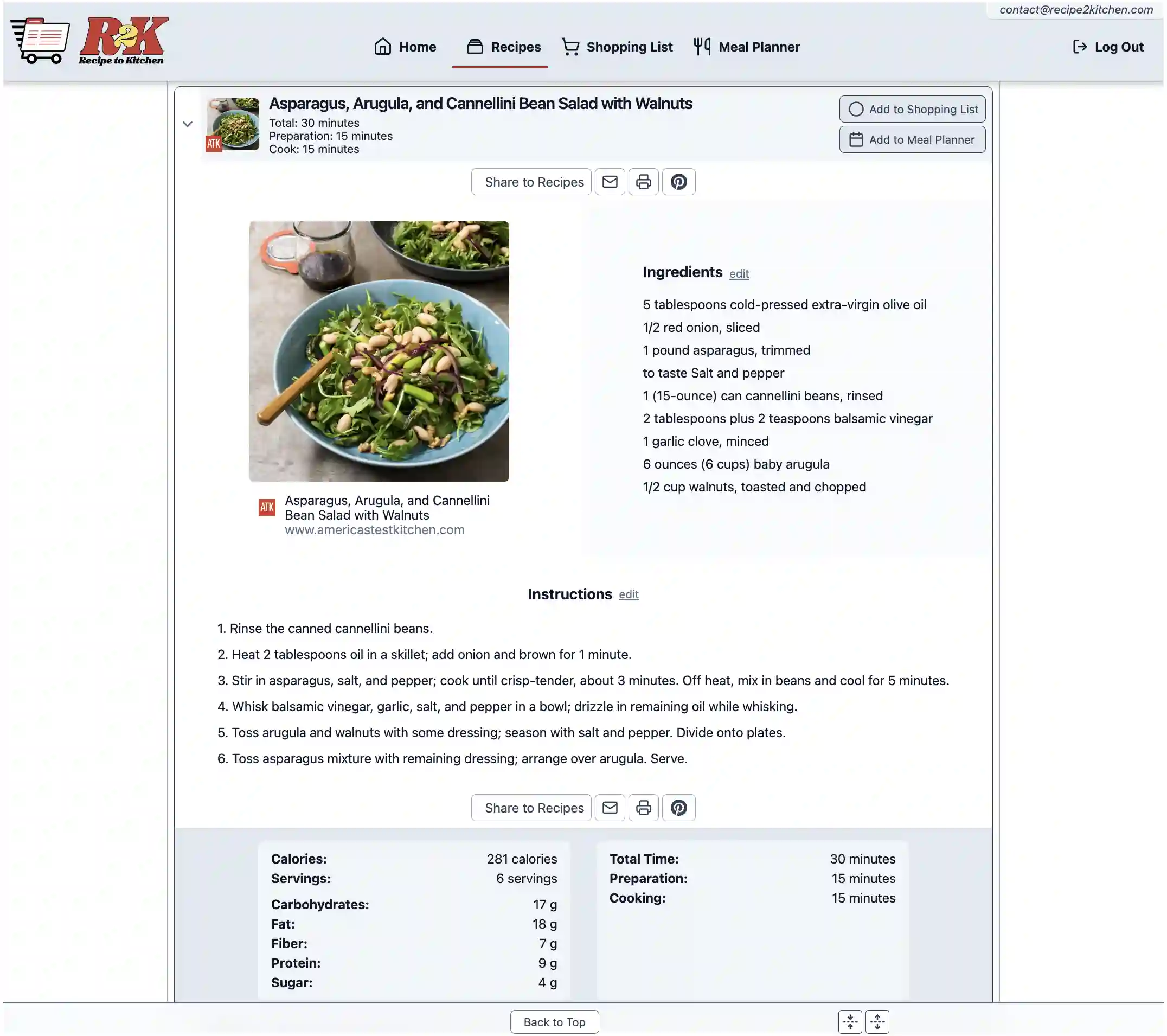 Recipe Card view